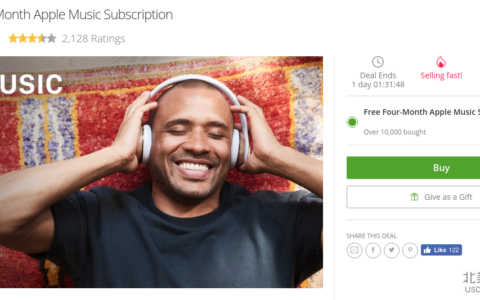 Groupon 提供免费 4 个月的 Apple Music 订阅
