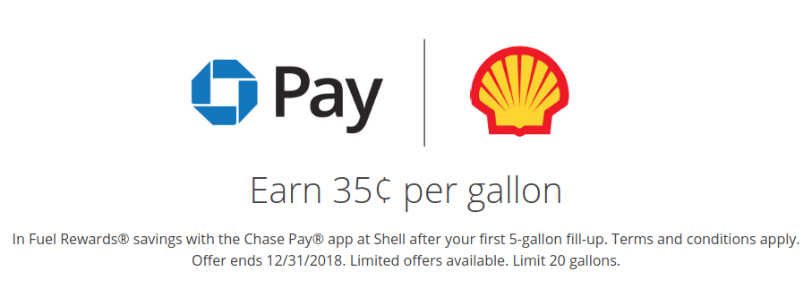 用 Chase Pay 在 Shell 加油获得 35 cents/gallon 优惠