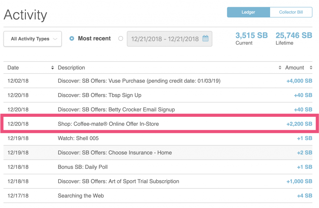Swagbucks: 倒赚  加两桶免费的雀巢咖啡伴侣 Coffee-mate