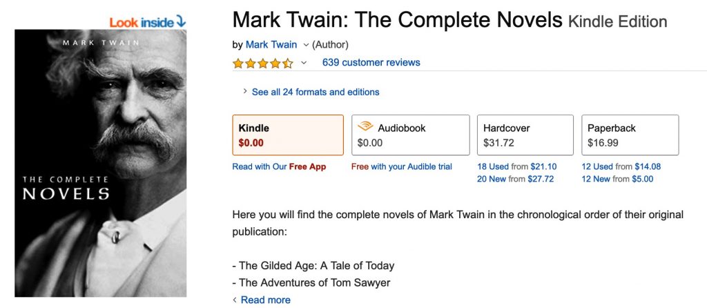 Kindle 电子书限时免费:12 本马克吐温小说全集《The Complete Novels》