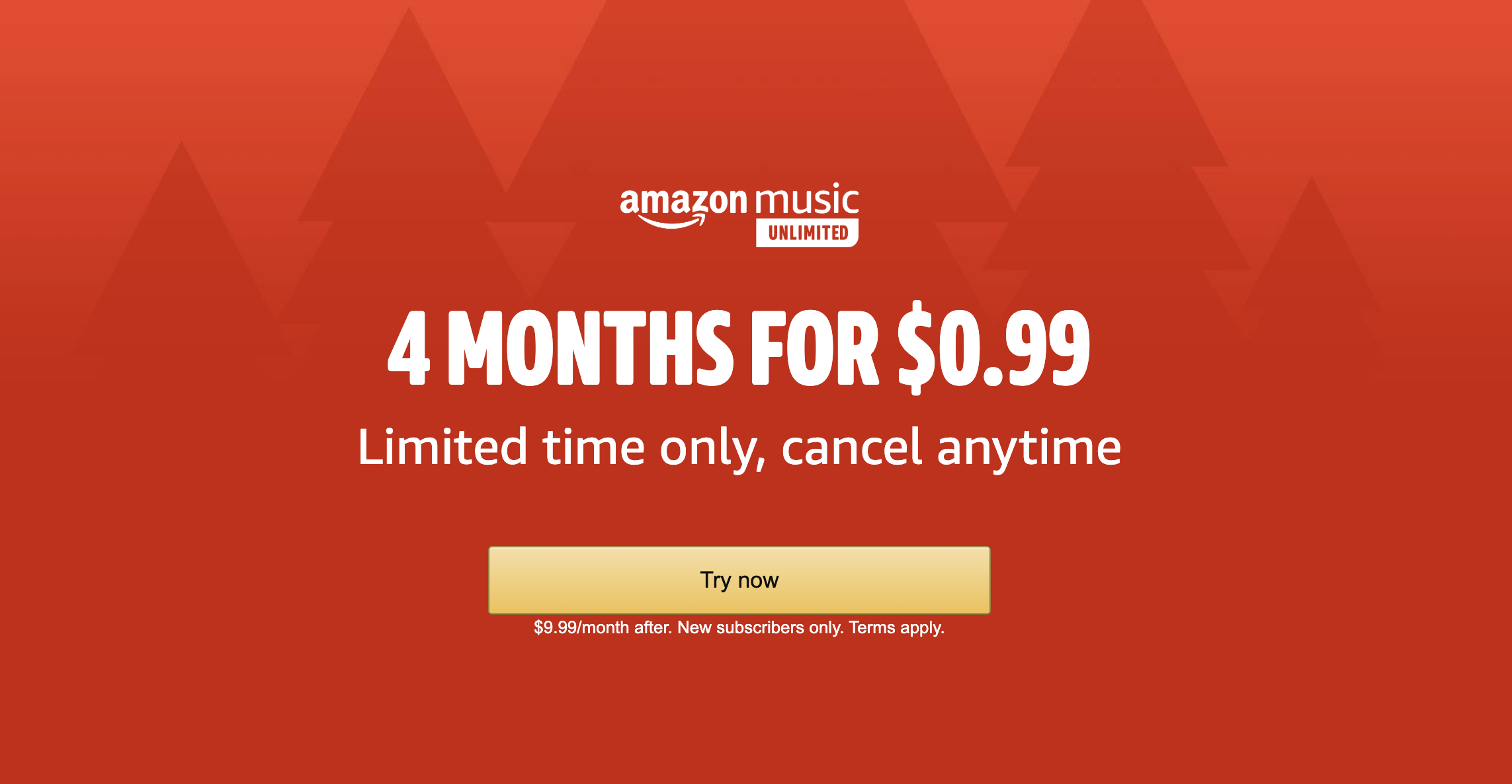 $0.99 试用四个月 Amazon Music Unlimited，无门槛随时取消【可叠加 Chase offer 倒赚 $4】