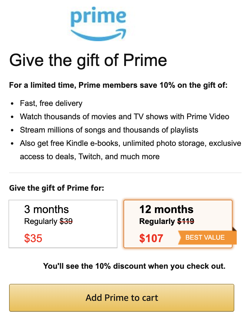 Amazon Prime 会员打九折,卖完为止,快来囤货,还可以换成 Gift Card 用