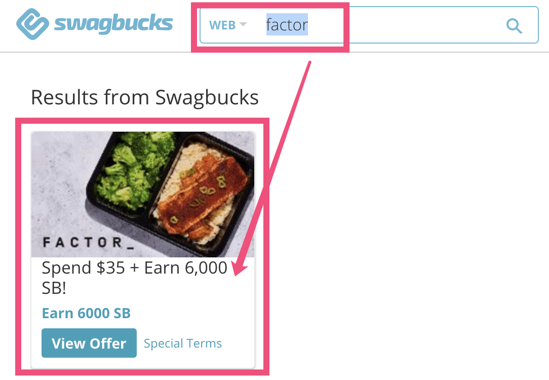 Swagbucks 倒赚 ：Factor 消费  得 6000SB（价值 ）和免费食物