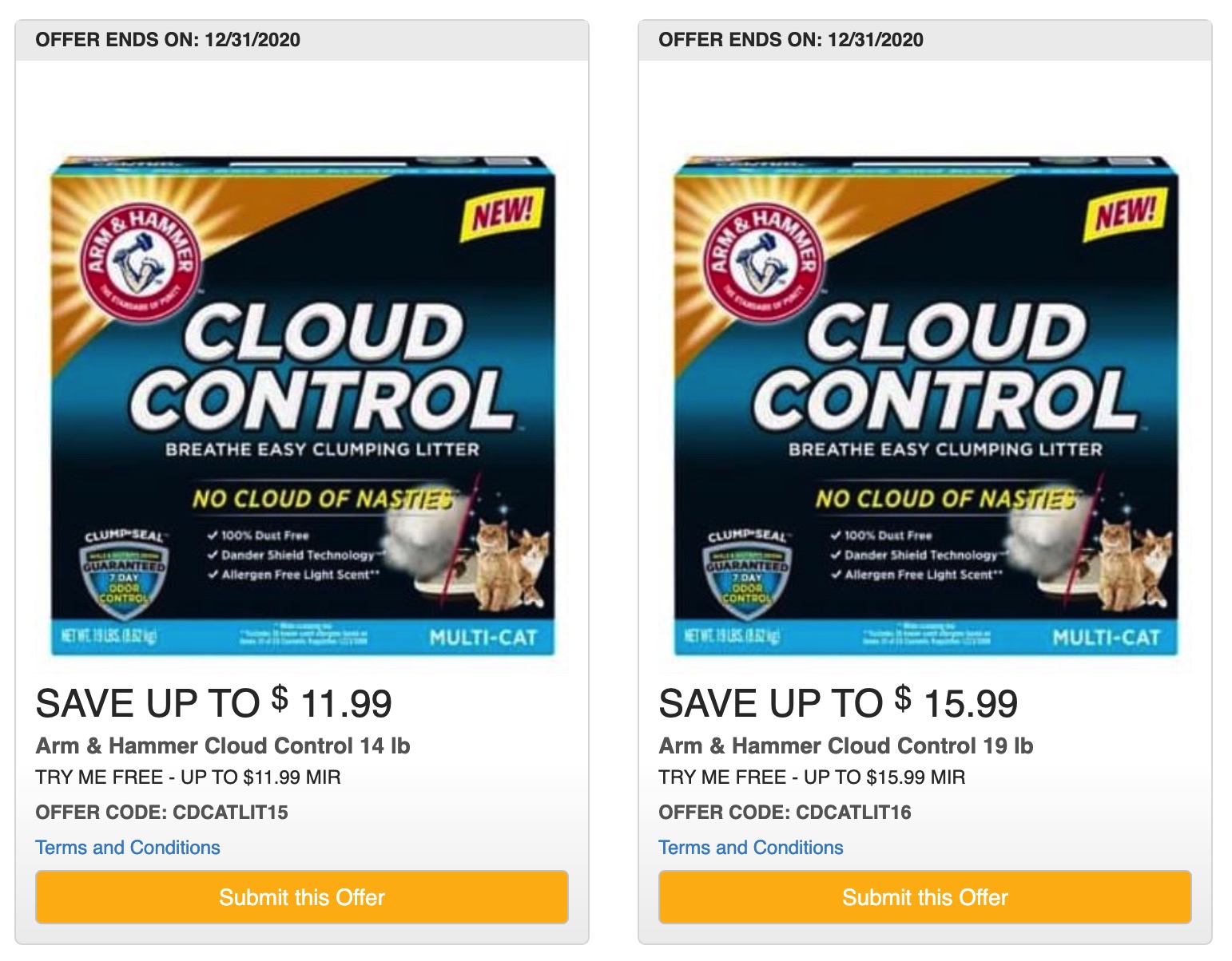 免费猫砂 Arm & Hammer Cloud Control，价值 ，快来领取
