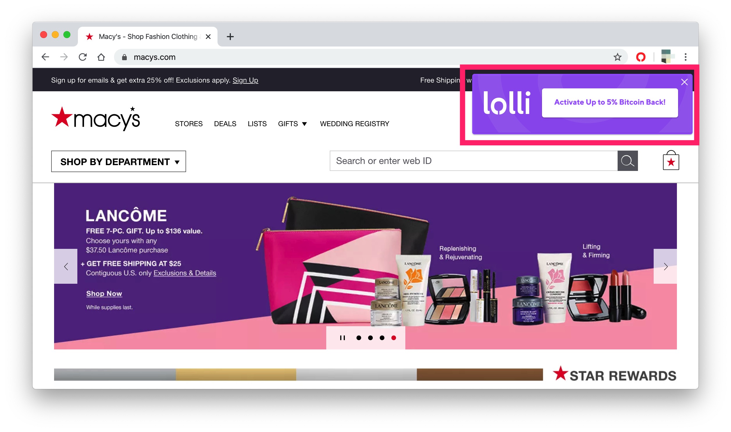 Lolli - 购物返现赚比特币【注册奖励 比特币】