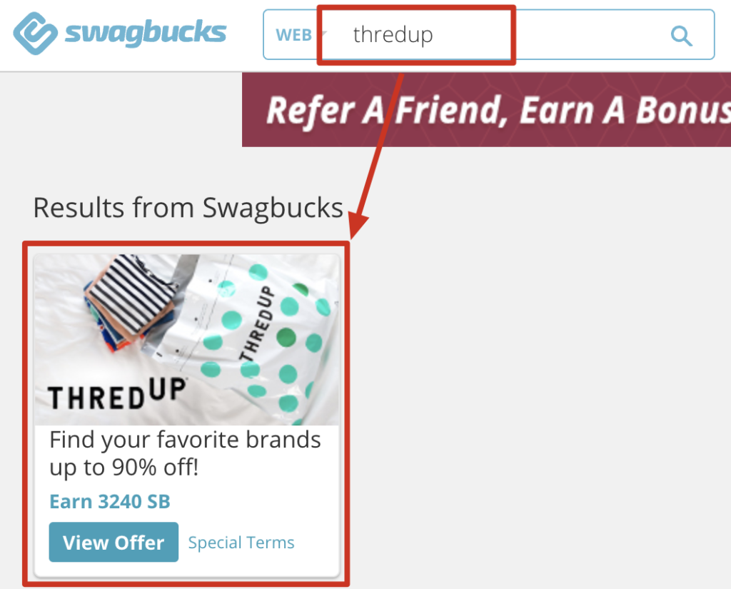 Swagbucks 从 ThredUp 购买 + 返现 .4，倒赚 .4