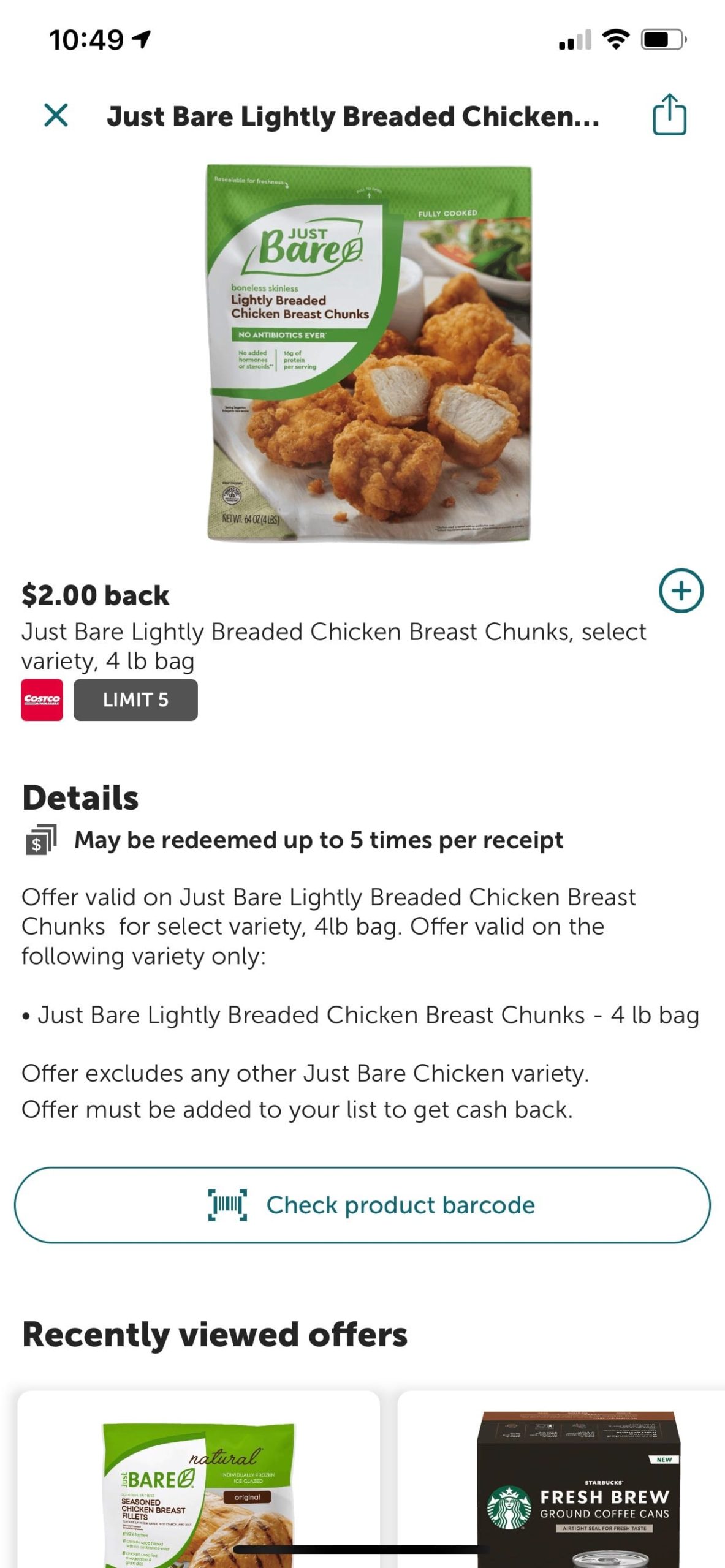 买 JustBare 的鸡肉可倒赚：iBotta、Fetch、Swagbucks 均提供返现，可叠加