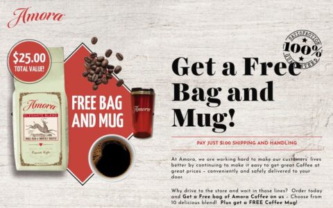 Amora 咖啡活动：只花 $1 获得 2 袋咖啡豆，或 1 袋咖啡豆 + 咖啡杯