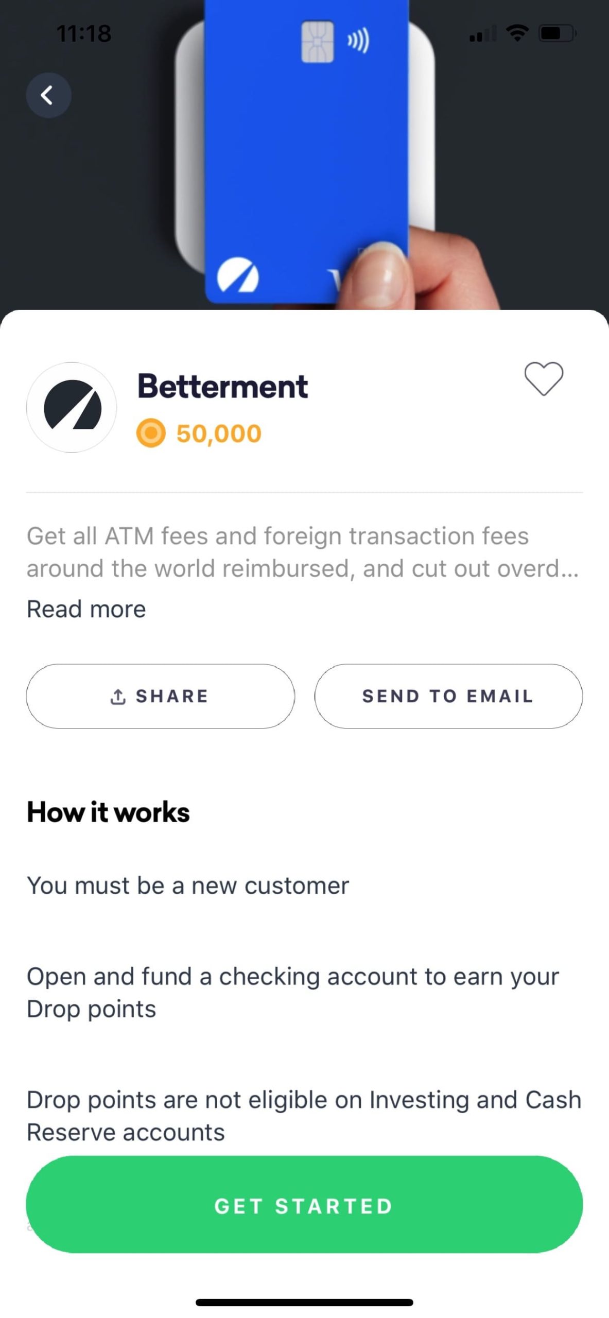Drop 上注册 Betterment Checking Account 可获得  奖励，无任何存款要求