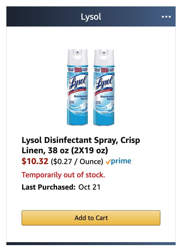 奇技淫巧!如何成功下单 Amazon 缺货无货的商品【例如 Lysol 消毒喷毒, Clorox/Lysol 湿巾等等】