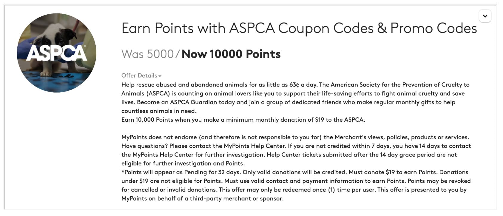 MyPoints 上 ASPCA 捐款可倒赚 