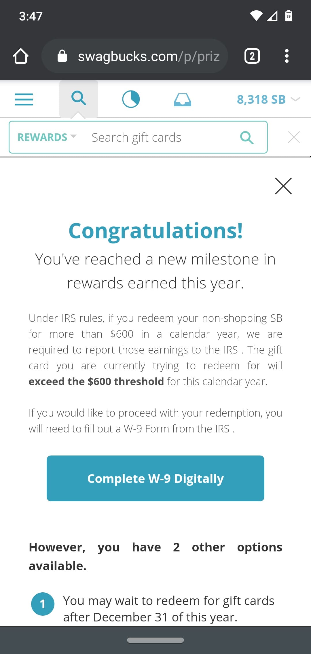 关于 Swagbucks/Mypoints 的报税政策说明