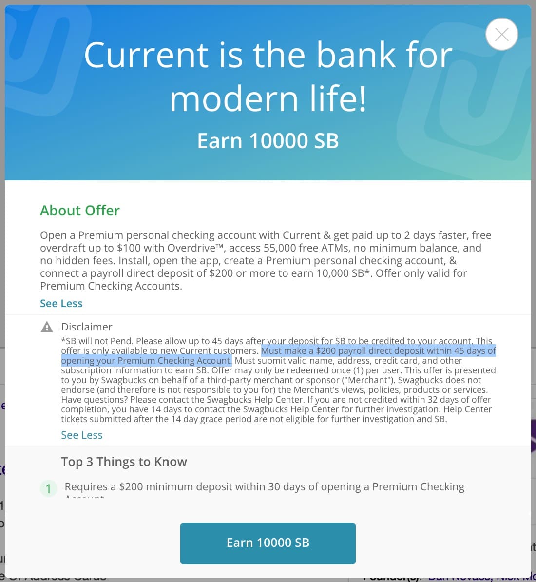 Current checking 账户开户奖励【05/13 更新:奖励变为 0】