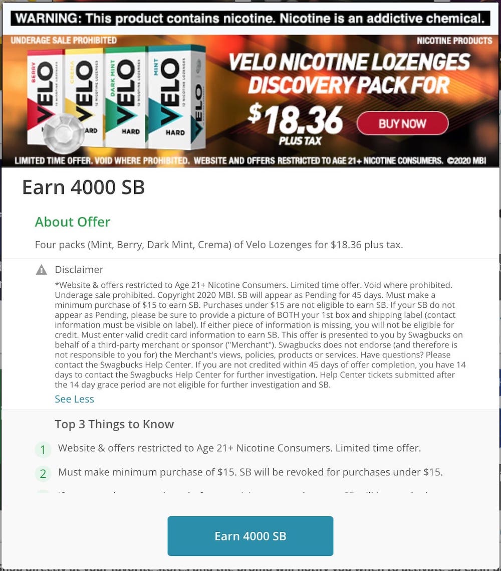 Swagbucks/MyPoints 最新倒赚：Velo 两单可倒赚最高 +【02/08 更新：部分用户又有了，可以再撸】