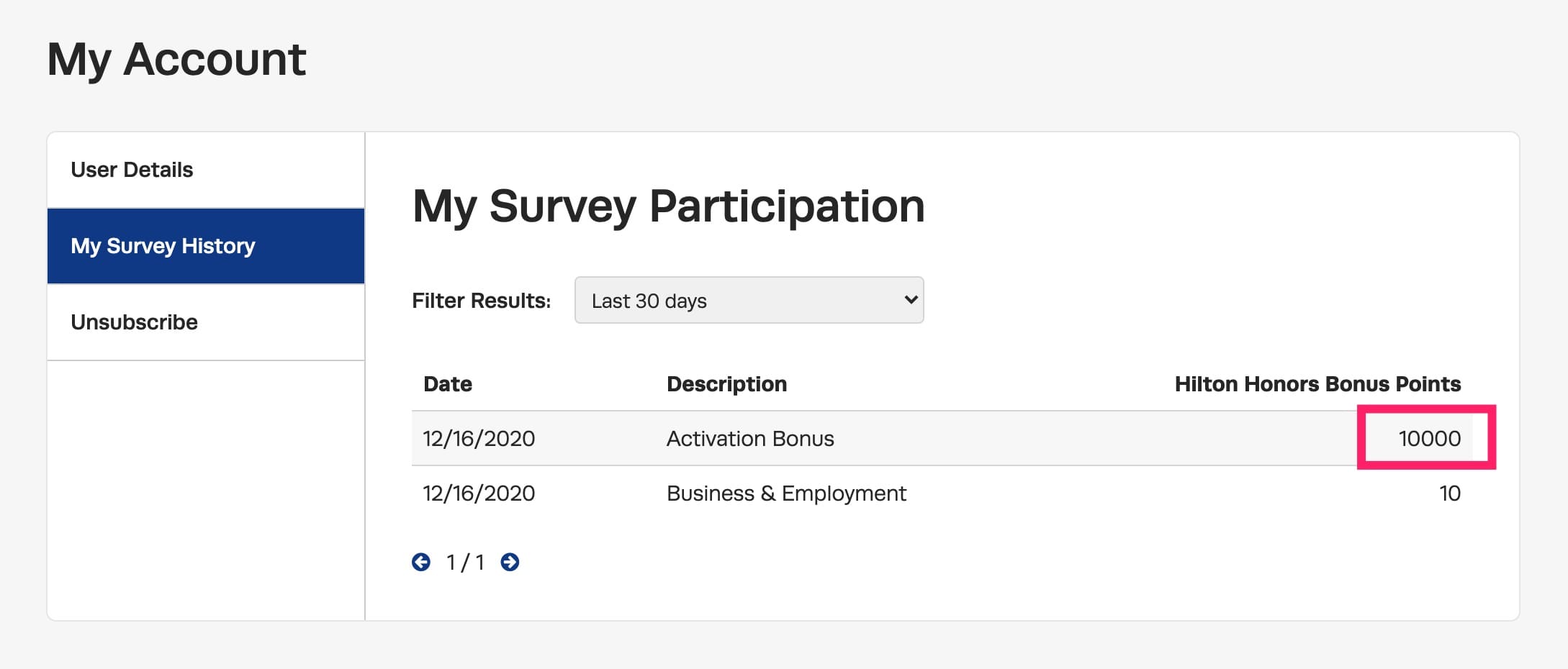 Hilton：填写问卷获得 10,000 Hilton Honors 积分