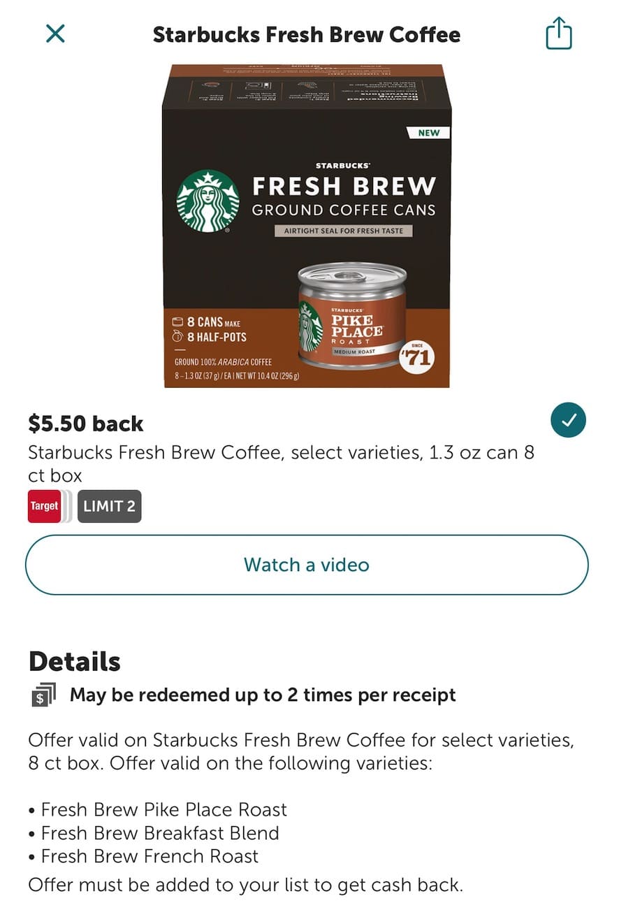 Target + Ibotta 获得免费两箱星巴克罐装咖啡粉【截止日期 12/31】