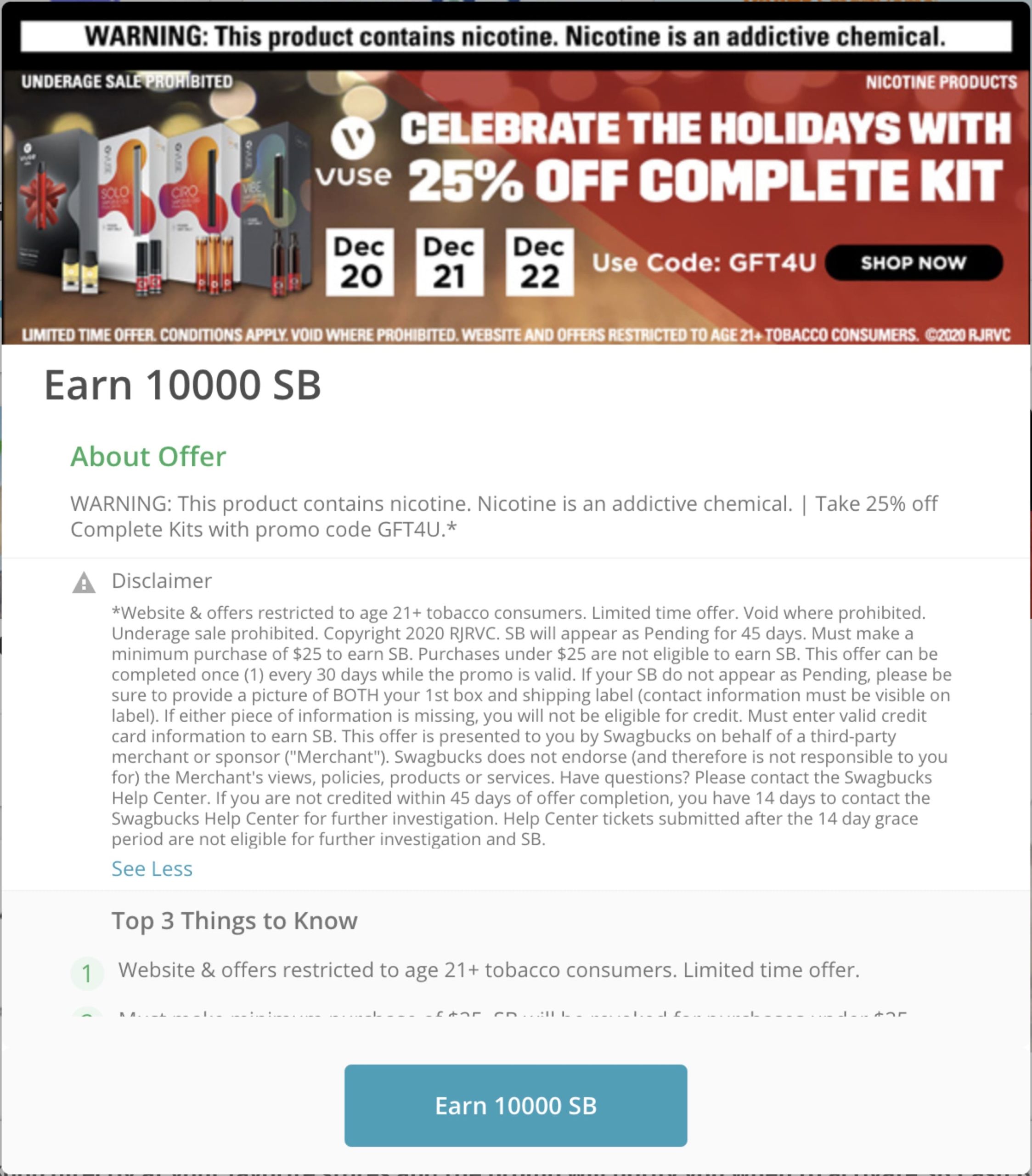 Swagbucks/MyPoints + Vuse 超级倒赚【09/17 更新：又可以撸了，速上，这次几乎每个人都有】