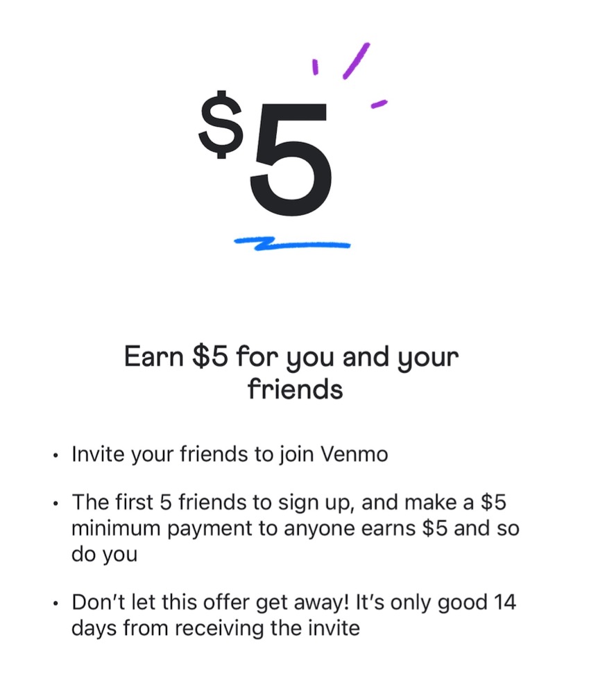 Venmo 限时注册奖励：发送给朋友  得  奖励