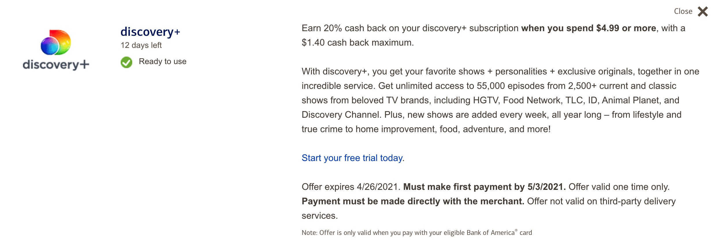 只需 .98 订阅一个月 Discovery+ 即可免费领取 Fire TV Stick Lite，可叠加 Chase/BOA offer