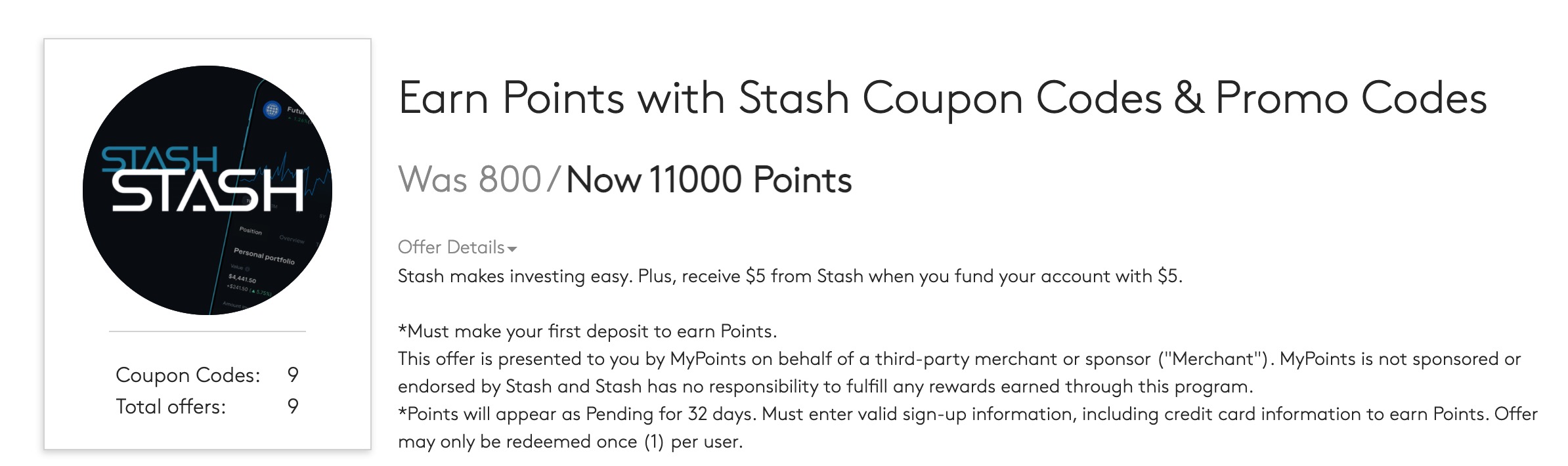 Swagbucks/MyPoints：注册 Stash 倒赚 4【03/28 更新：倒赚增至 4】