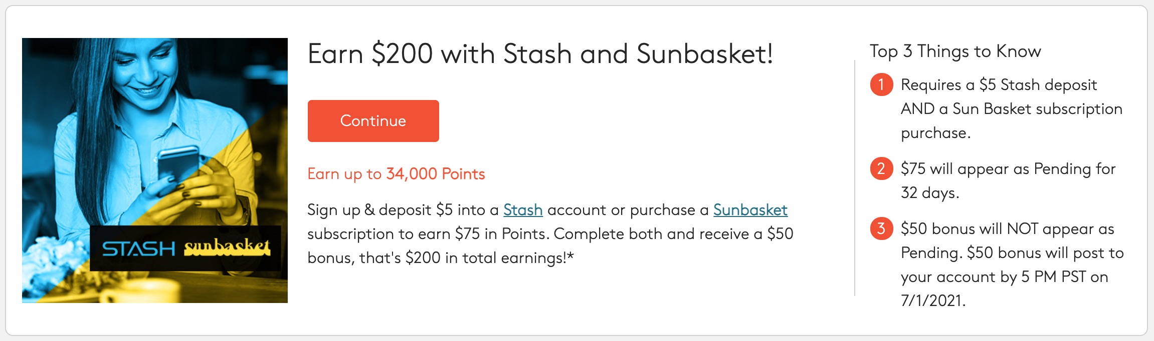 倒赚:Swagbucks/MyPoints/InboxDollars 同时注册 Stash 和 Sunbasket 可倒赚 0【10/16 更新:奖励提高到 0】