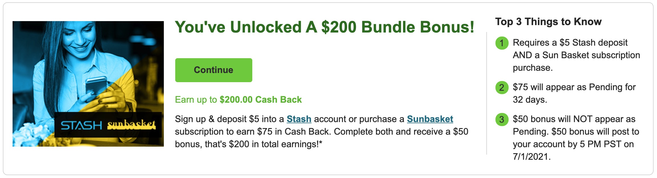 倒赚:Swagbucks/MyPoints/InboxDollars 同时注册 Stash 和 Sunbasket 可倒赚 0【10/16 更新:奖励提高到 0】