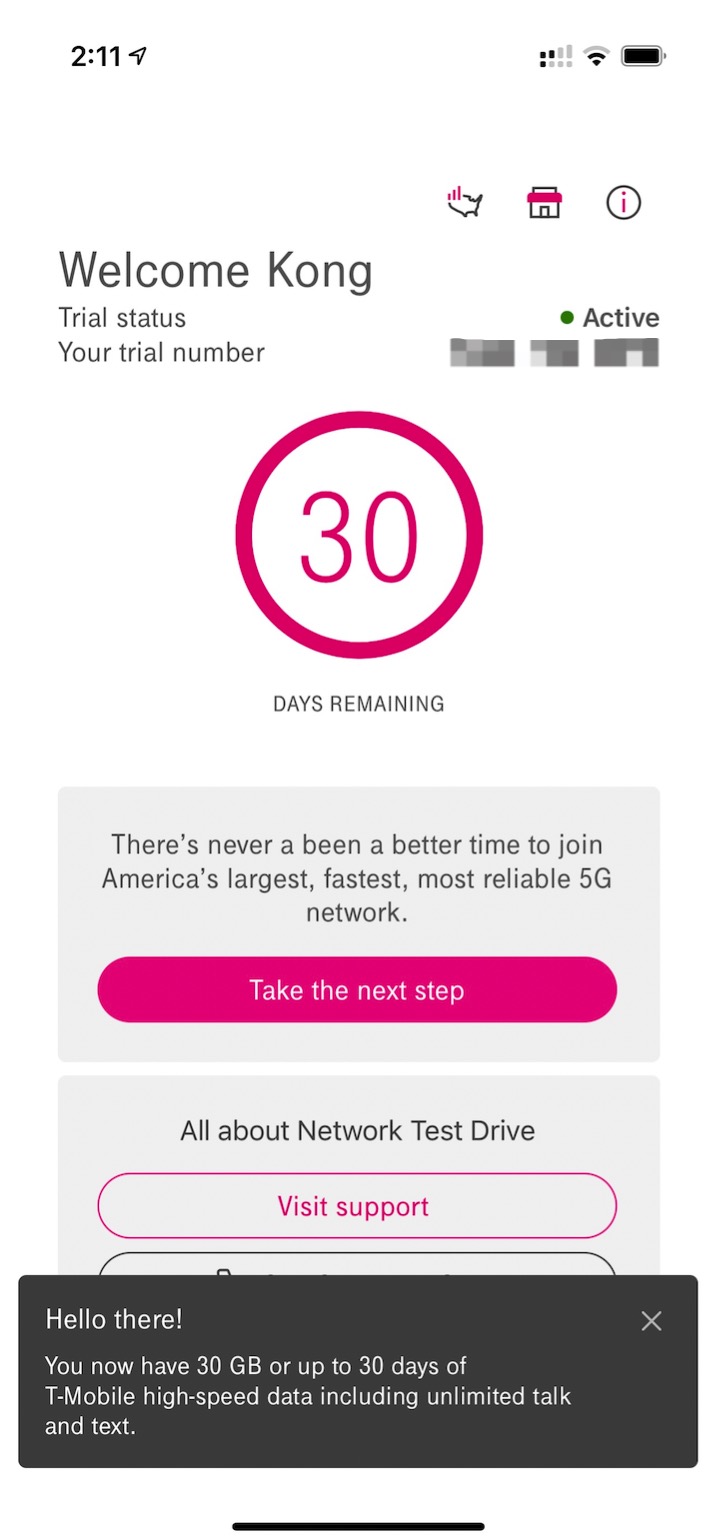 有 iPhone 即可免费试用 T-mobile 电话网络 30 天，eSim 无需换卡，包含 30GB 数据 + 无限通话短信