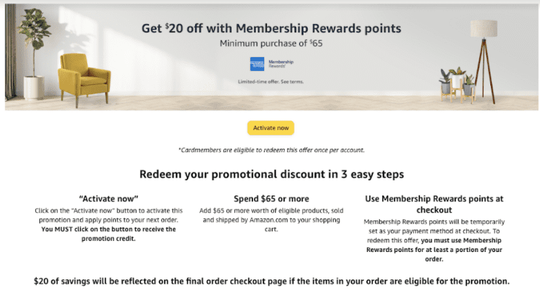 Amazon 用至少 1 个 MR 点数支付,可以获得满 减 折扣