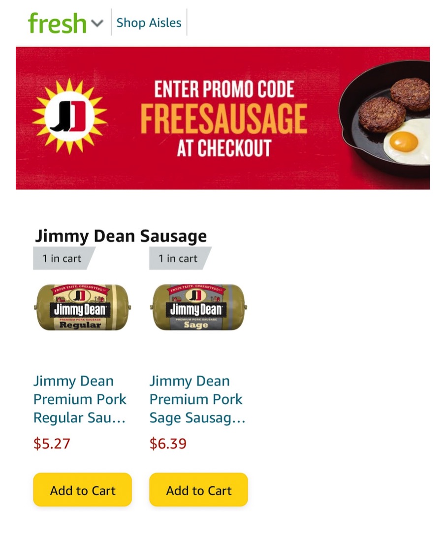 Amazon Fresh 免费领取一个 Sausage