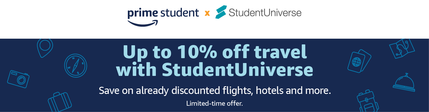 Amazon 学生 Prime 会员联合 StudentUniverse 订机票酒店 10% off【新用户还送  优惠券】