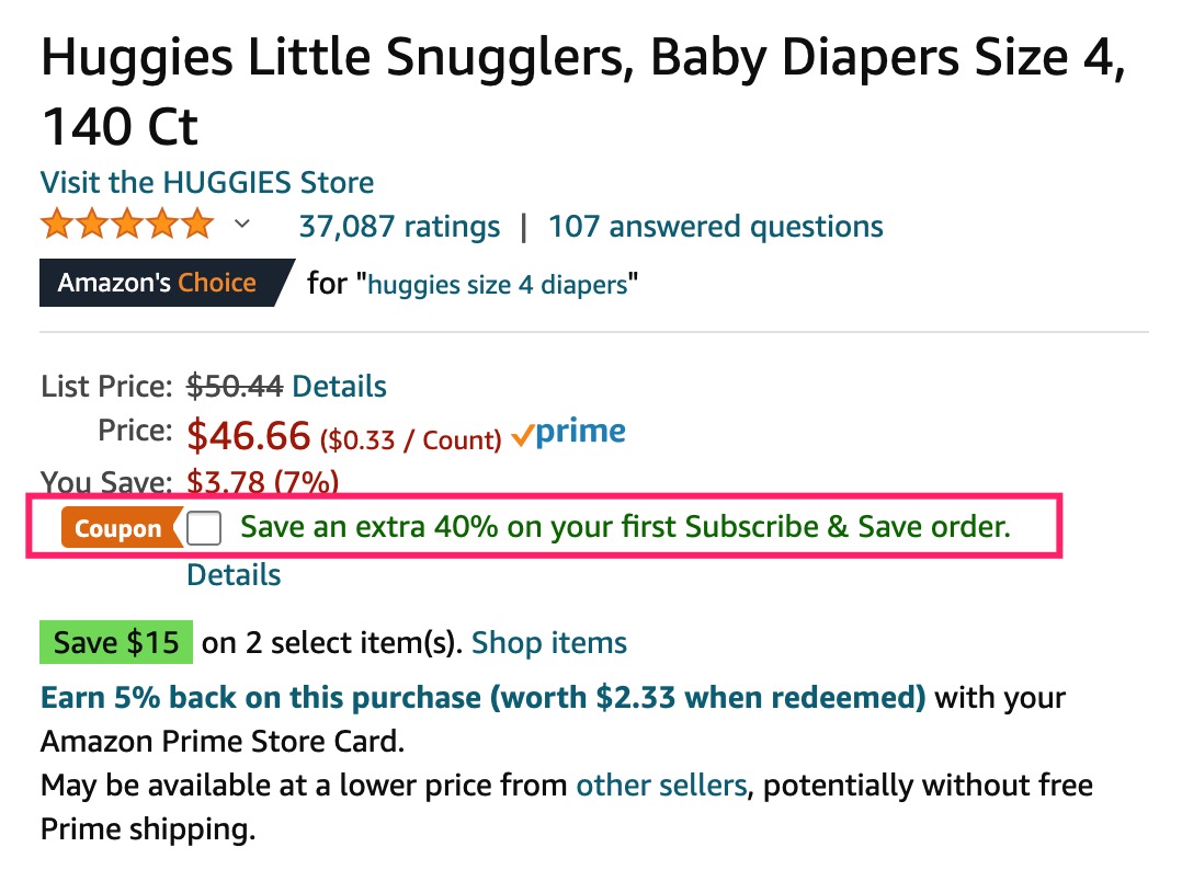 囤货：Amazon 上 Pampers/Huggies 尿不湿超低价：买 2 减 【07/21 更新：又有了】