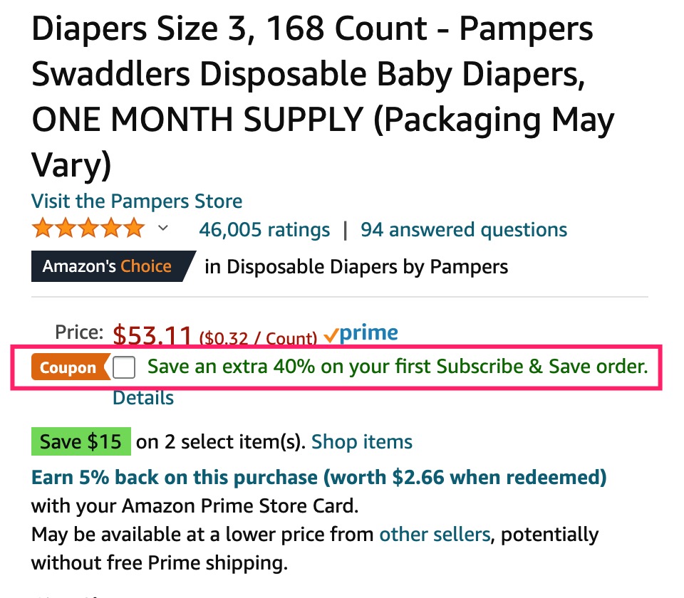 囤货：Amazon 上 Pampers/Huggies 尿不湿超低价：买 2 减 【07/21 更新：又有了】