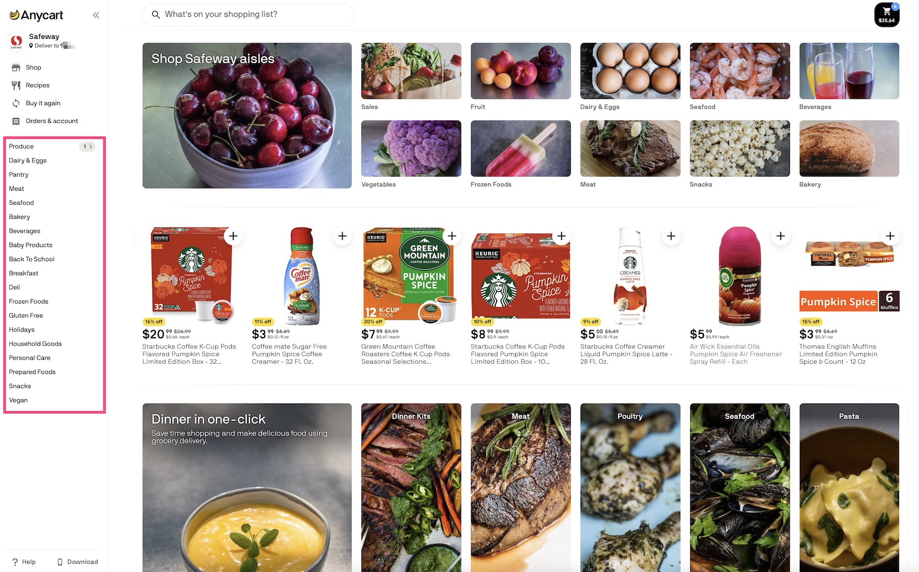 AnyCart：本地超市生鲜满  减 ，免运费、免服务费送到家【注册赠送 】