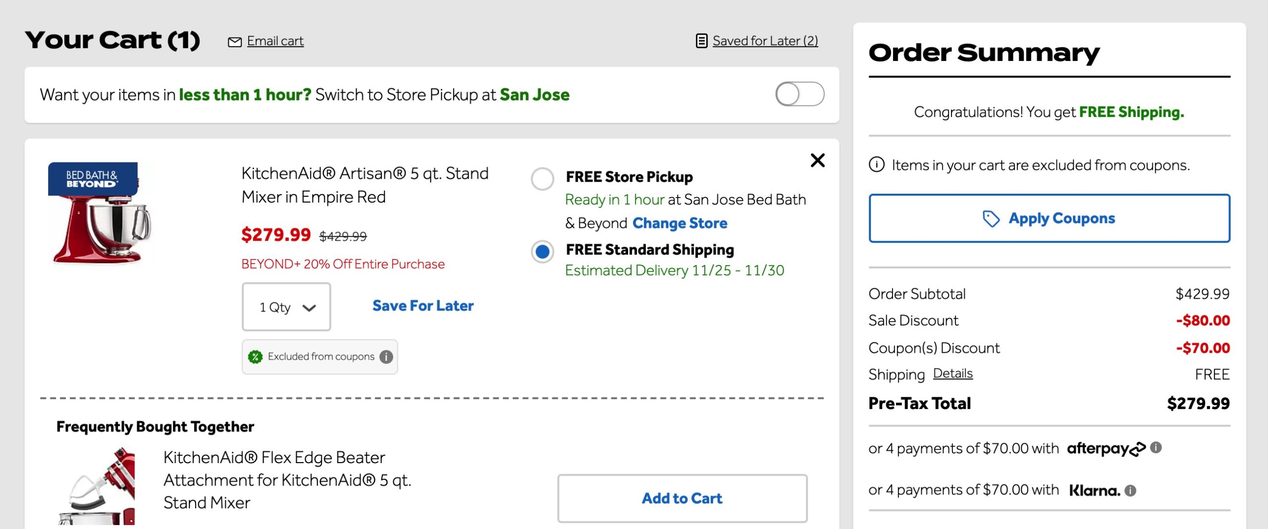 最后一天：Bed Bath & Beyond 五折买东西！【用 Klarna 支付可获得 25% off，叠加会员 20% off + TopCashback 8% 返现】