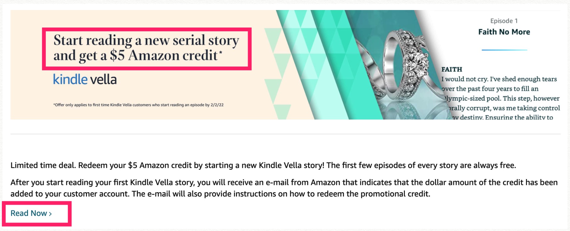 阅读任意 Amazon Kindle 连载故事获得  Amazon Credit【YMMV，已收到  邮件】