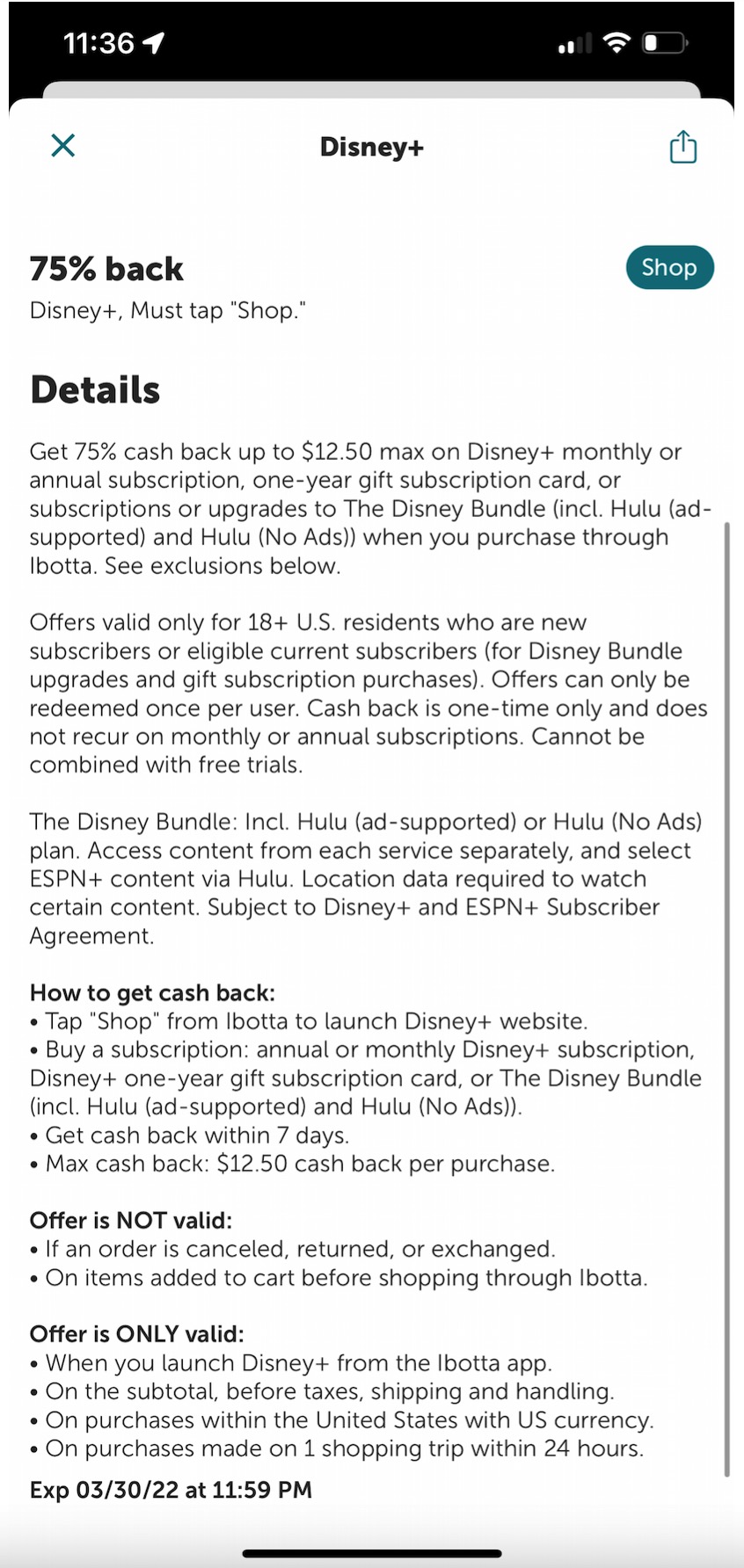 ibotta Flash Cash:订阅 Disney+ 75% 返现,叠加 Chase/BOA offers 再返 20%【限 03/30 一天】