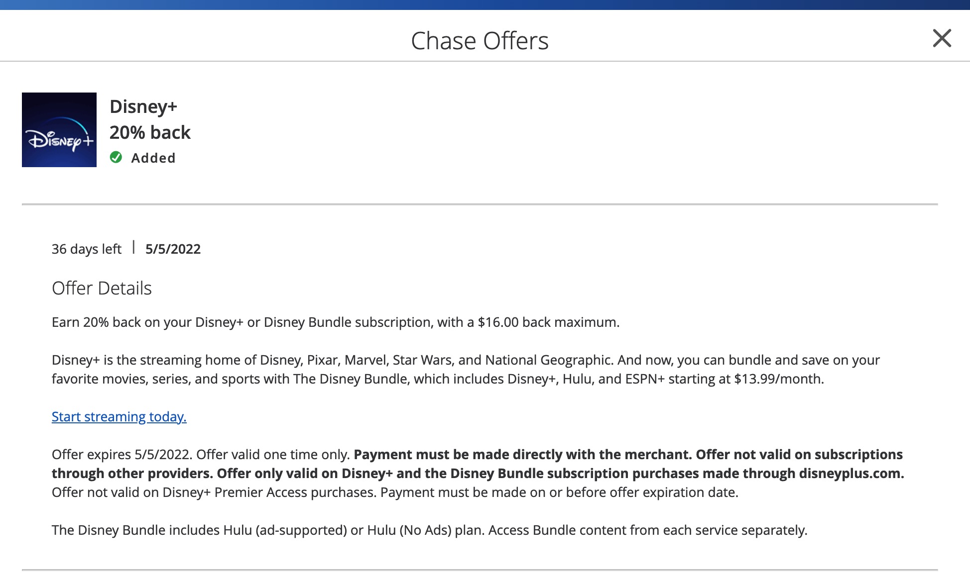 ibotta Flash Cash:订阅 Disney+ 75% 返现,叠加 Chase/BOA offers 再返 20%【限 03/30 一天】