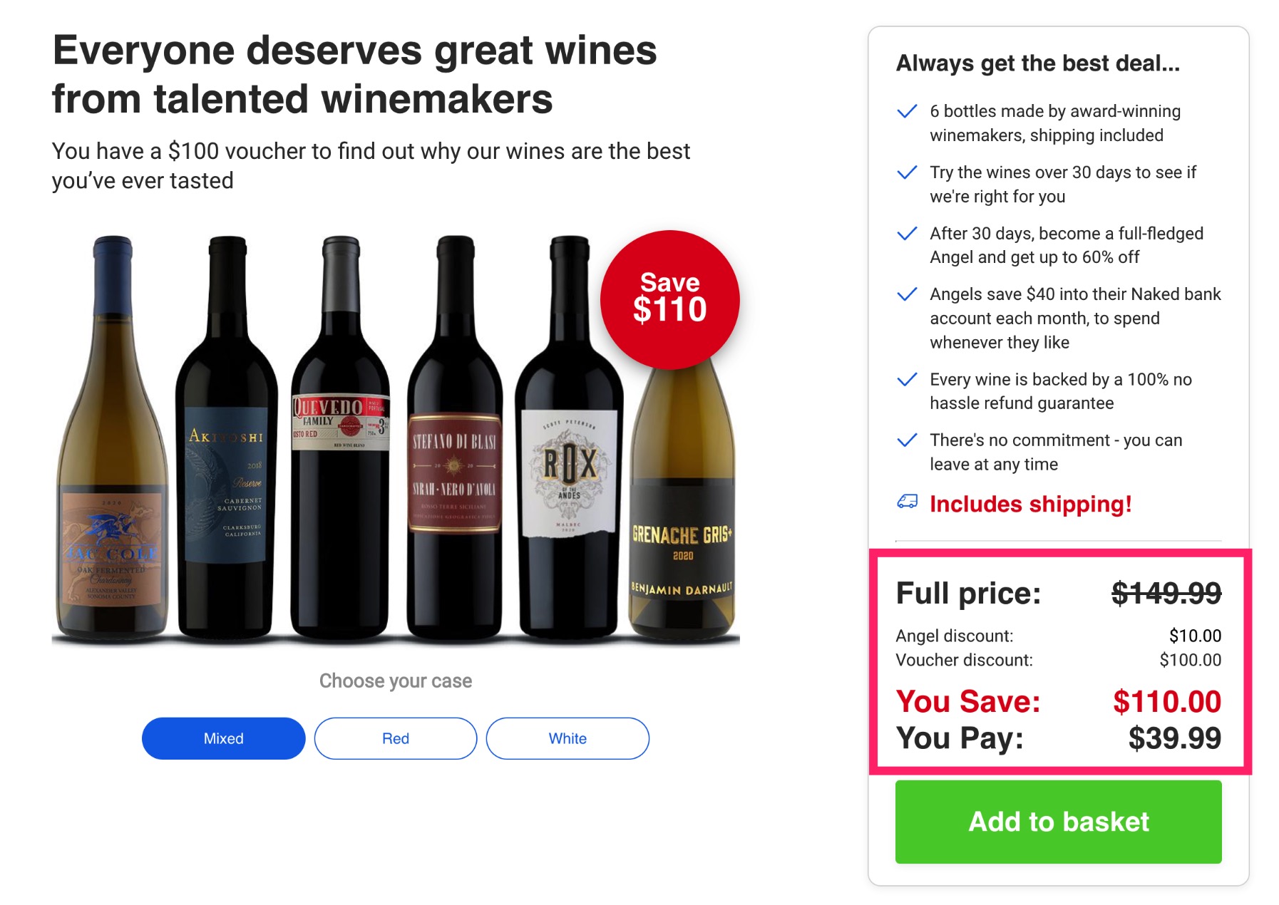 Nakedwines 上买 6 瓶红酒立减 0，仅需 .99，含运费