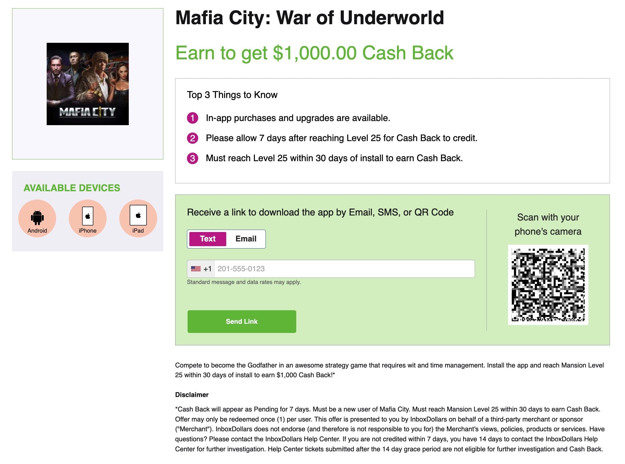 InboxDollars 上玩 Mafia City 赚 00 奖励！【已改回 0，但依旧可以倒赚】