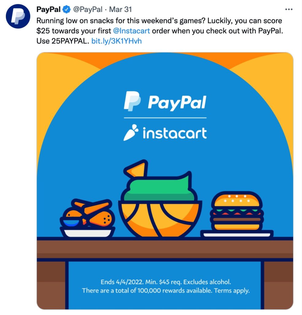Instacart 使用 PayPal 付款返现 30%【10/31 更新：又有了】