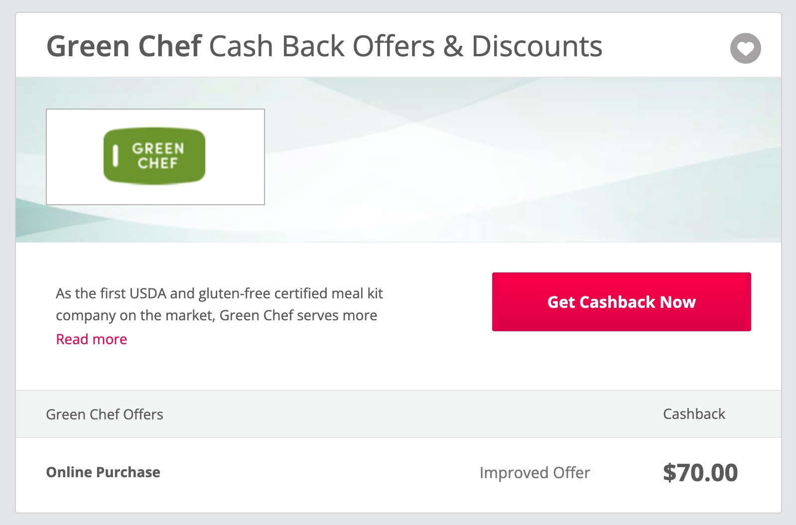 TopCashback 上 Green Chef 返现 ,可倒赚 + 几餐饭
