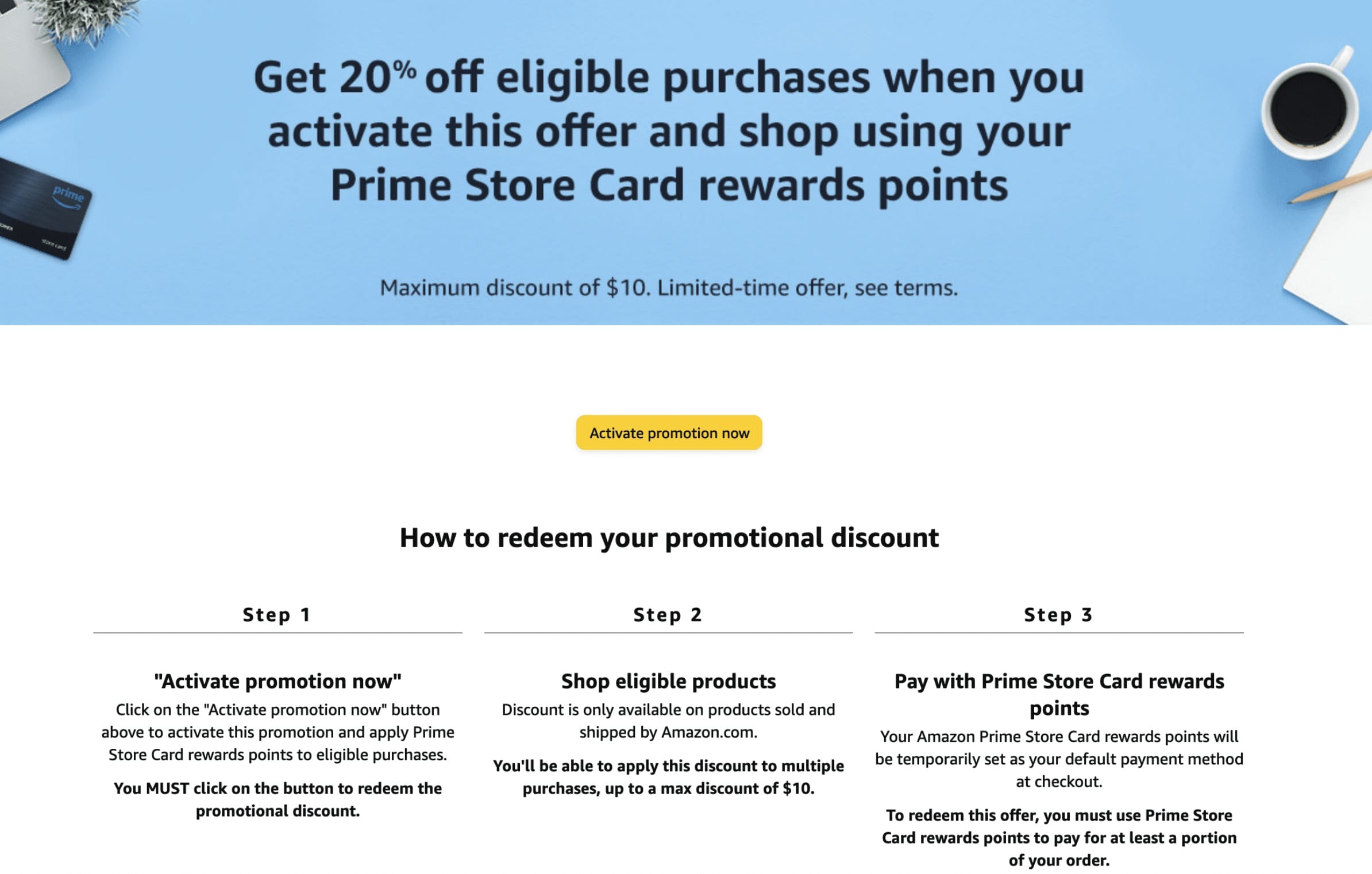 Amazon Prime Store Card 持卡者可获得 20% off【最高优惠上限 】