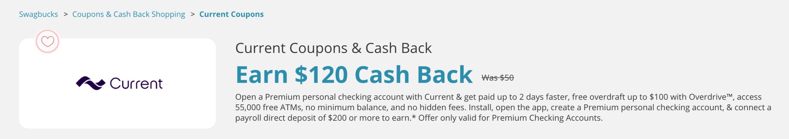 Current checking 账户开户奖励【05/13 更新:奖励变为 0】