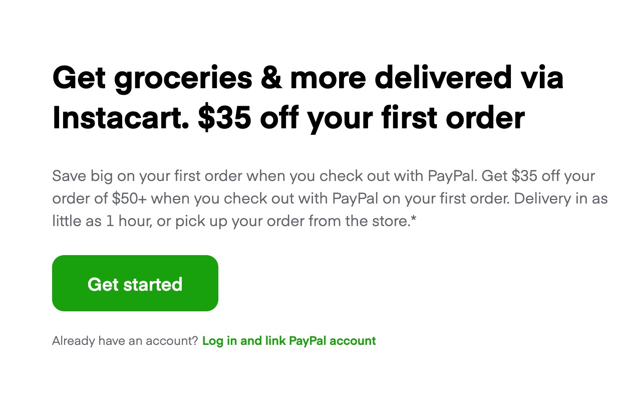Instacart 使用 PayPal 付款返现 30%【10/31 更新：又有了】