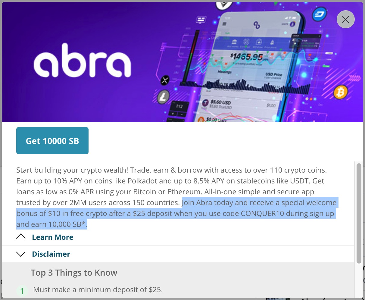 Swagbucks 上注册加密货币钱包 Abra 可倒赚【06/16 更新：Swagbucks 奖励提高至 0】