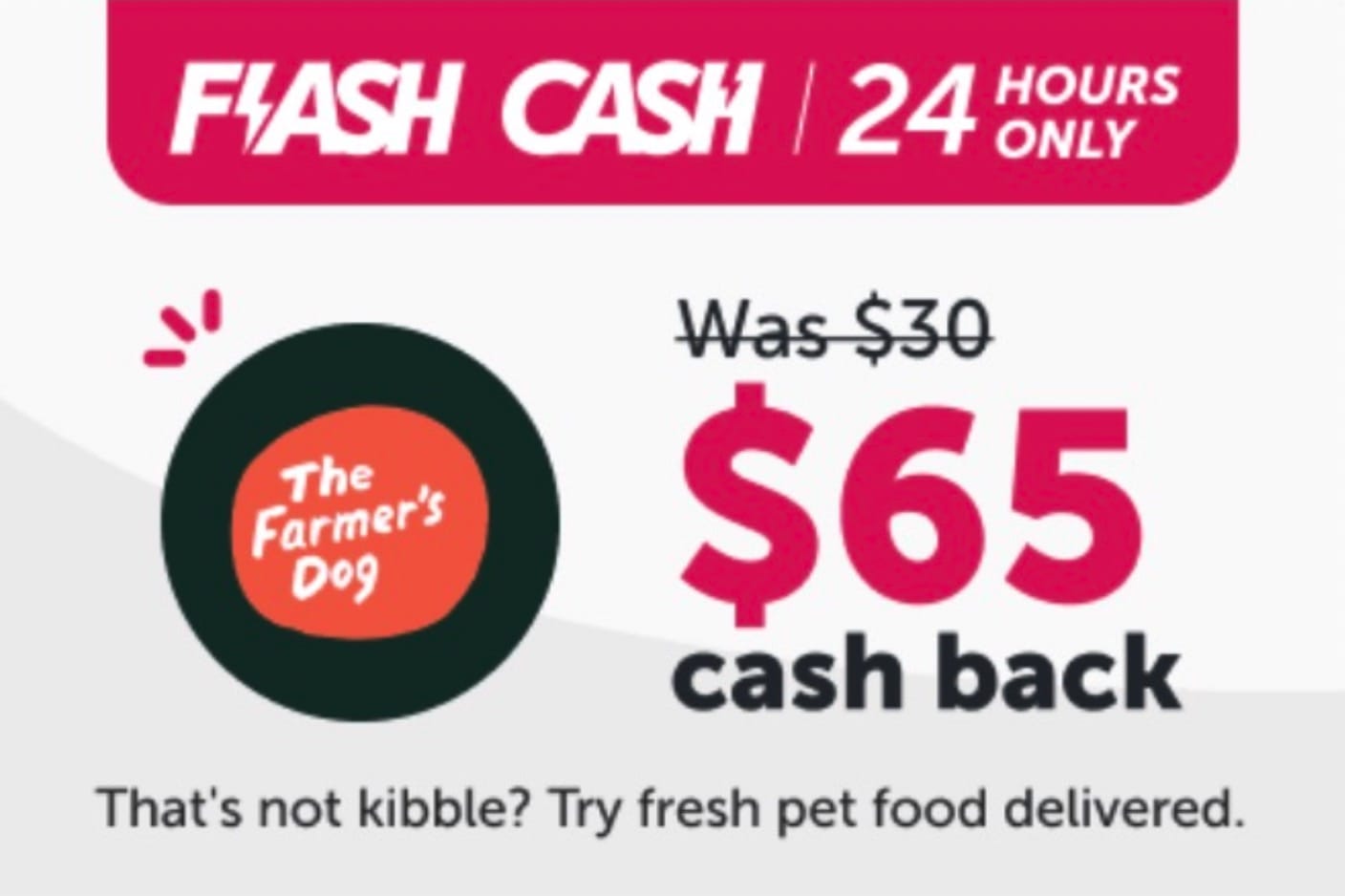 ibotta Flash Cash：The Farmer’s Dog 返现 $65，可倒赚 $45 + 几餐狗粮【仅限 06/04 一天】