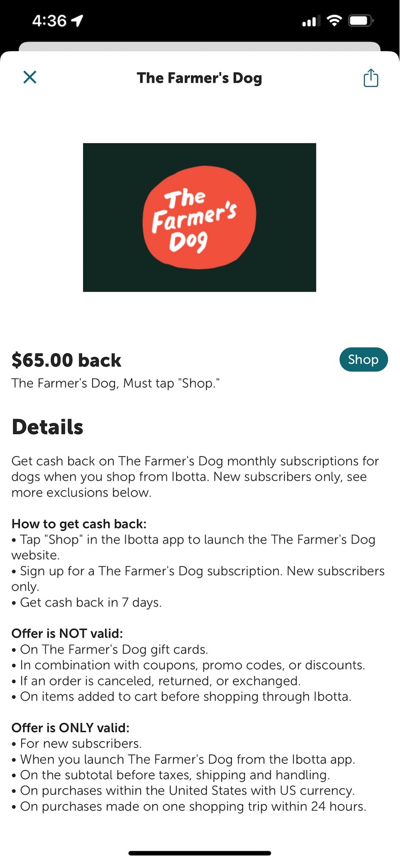 ibotta Flash Cash：The Farmer's Dog 返现 ，可倒赚  + 几餐狗粮【仅限 06/04 一天】