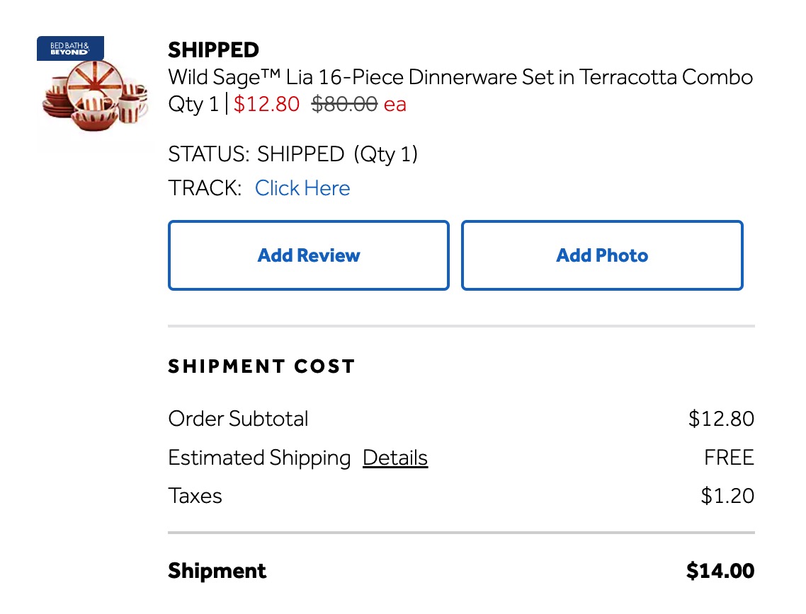 Bed Bath & Beyond 免费 16 件碗碟套装 Wild Sage Dinnerware Set【手慢无,可倒赚】