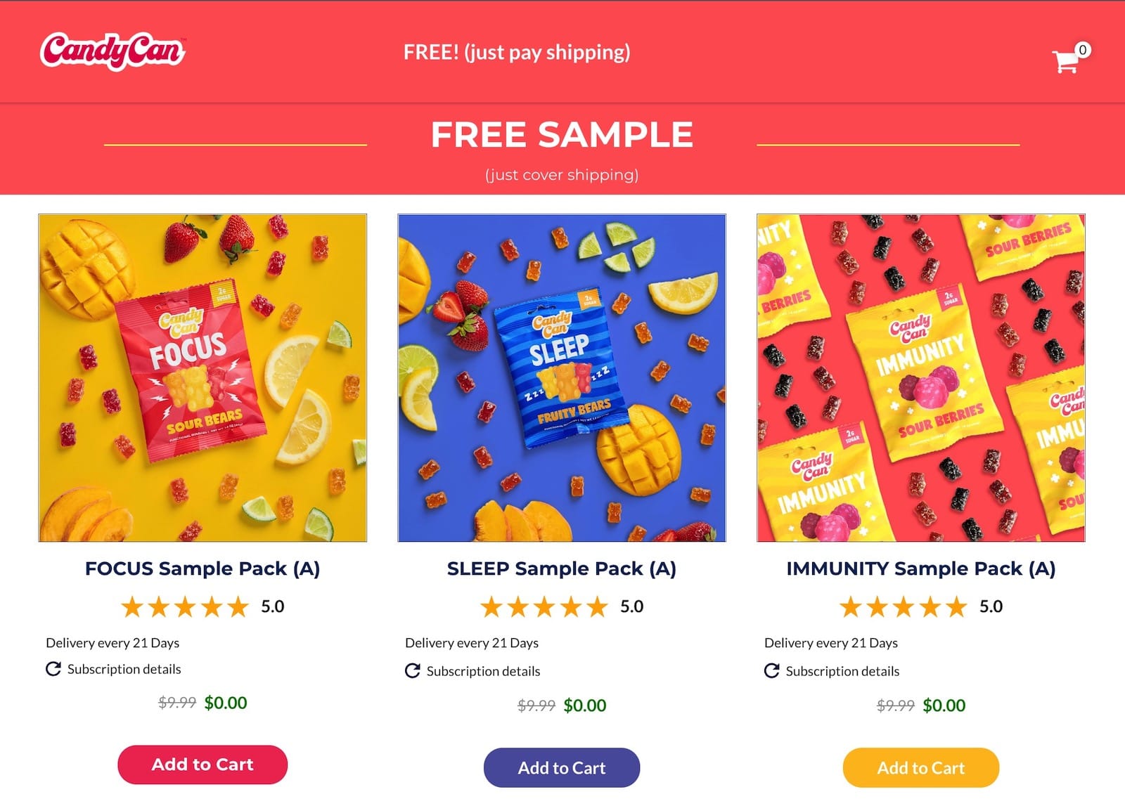 CandyCan 免费 3 包维生素软糖 Sample Pack，仅需付运费 