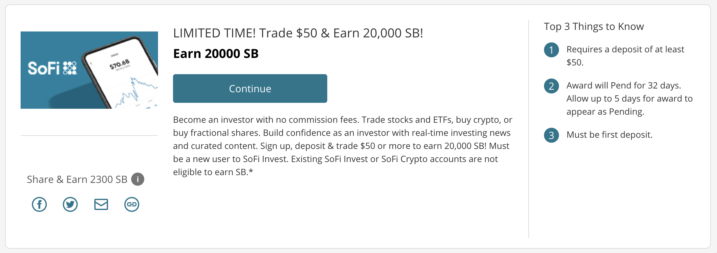 限时：开通 SoFi Invest 奖励 0【11/03 更新：奖励提高到 0】